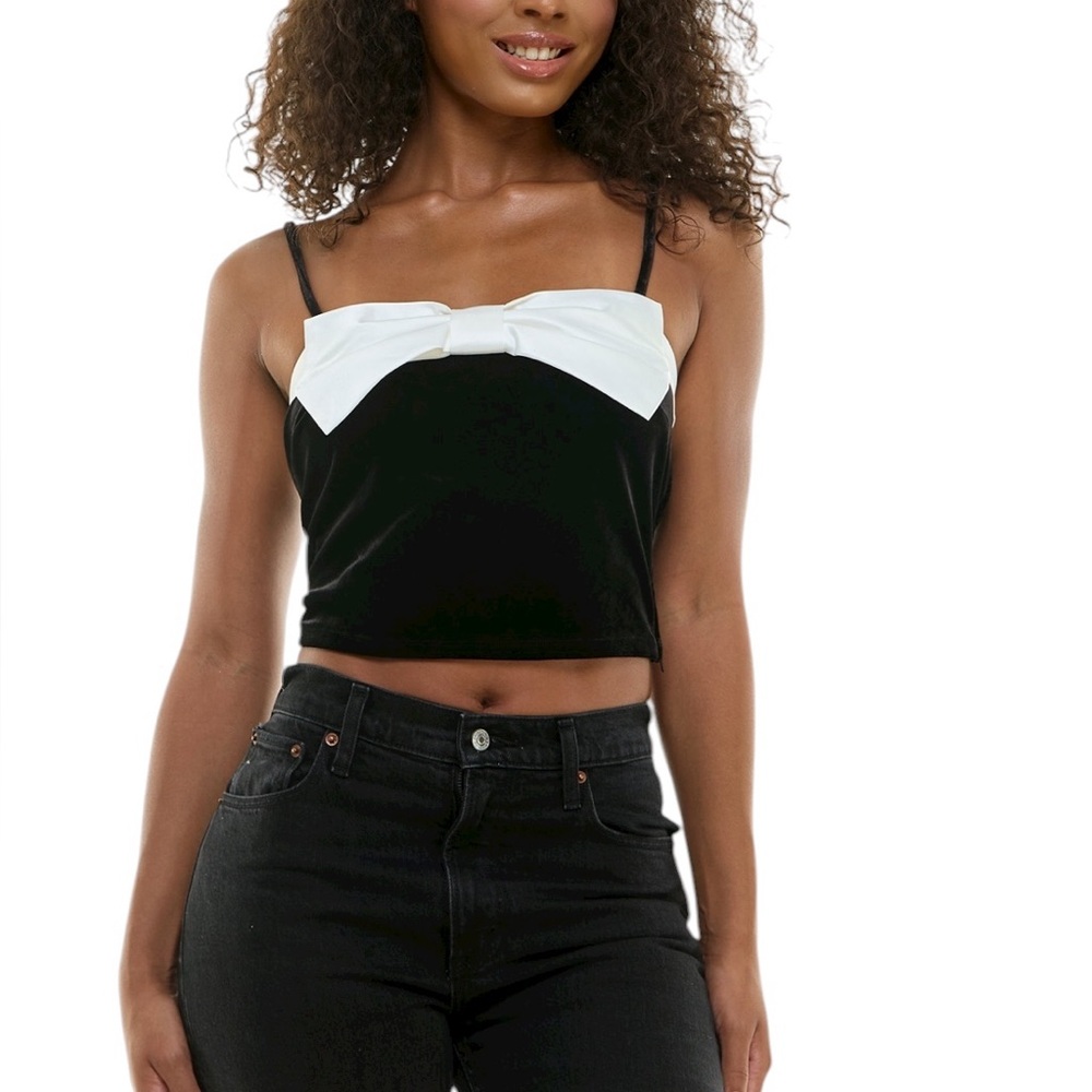 Alex & Sophia Juniors' Bow Accent Sleeveless Camisole Velvet Top NEW 3/4